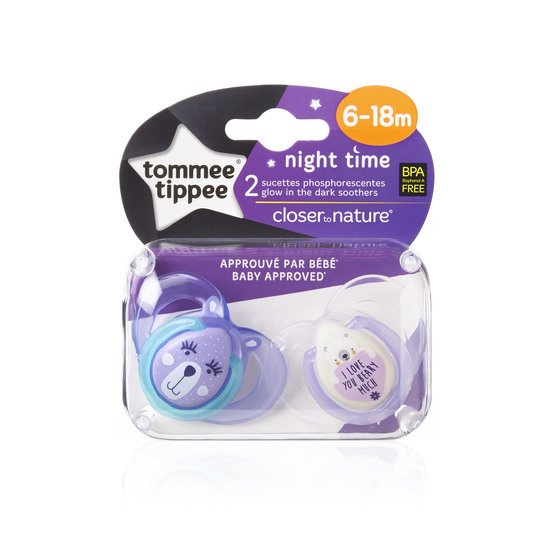 Lot de 2 sucettes Nuit 6-18 mois   Aléatoire        de               Tommee Tippee