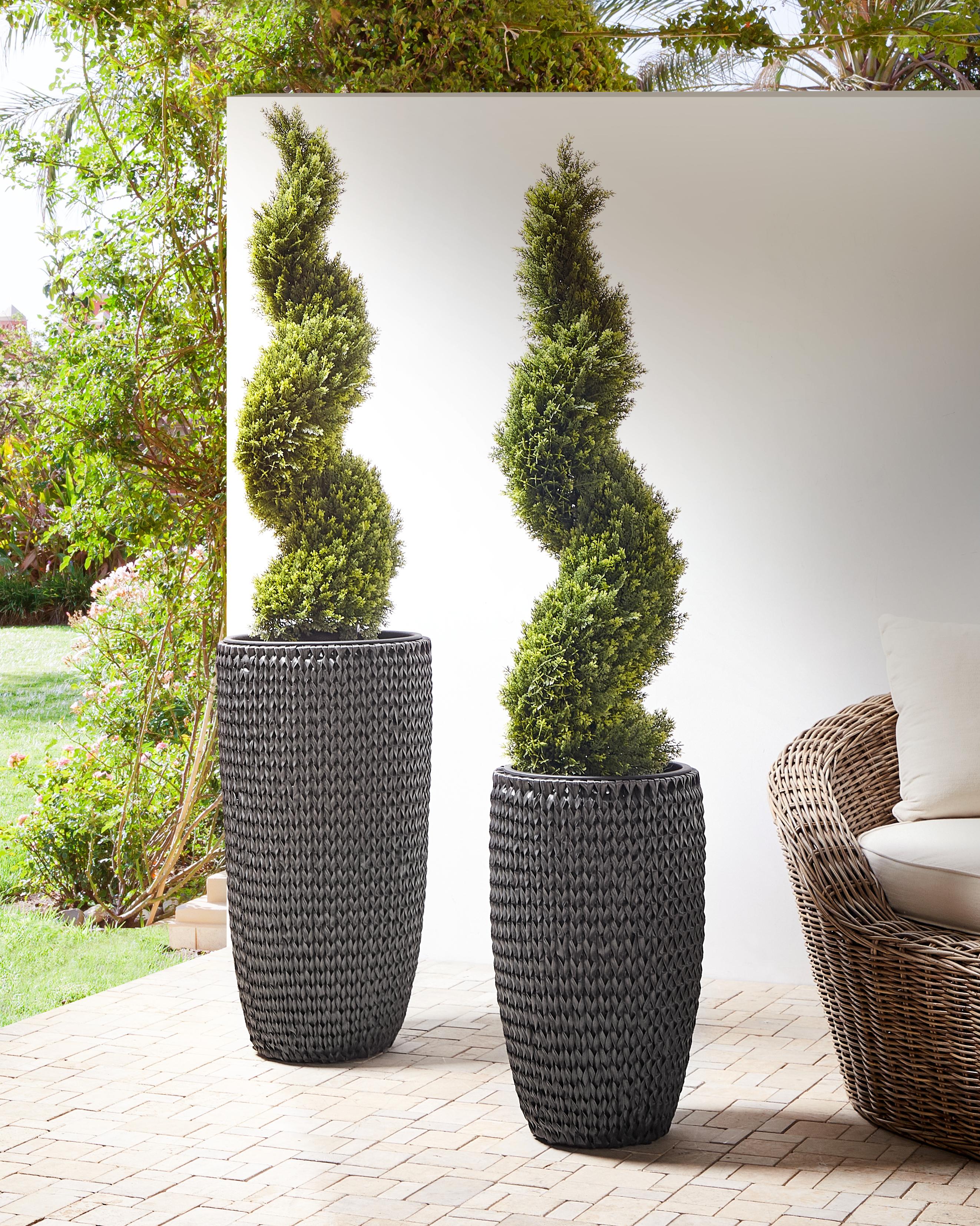 Set van 2 bloempotten CEDRUS PE rotan 37/45 cm Zwart
