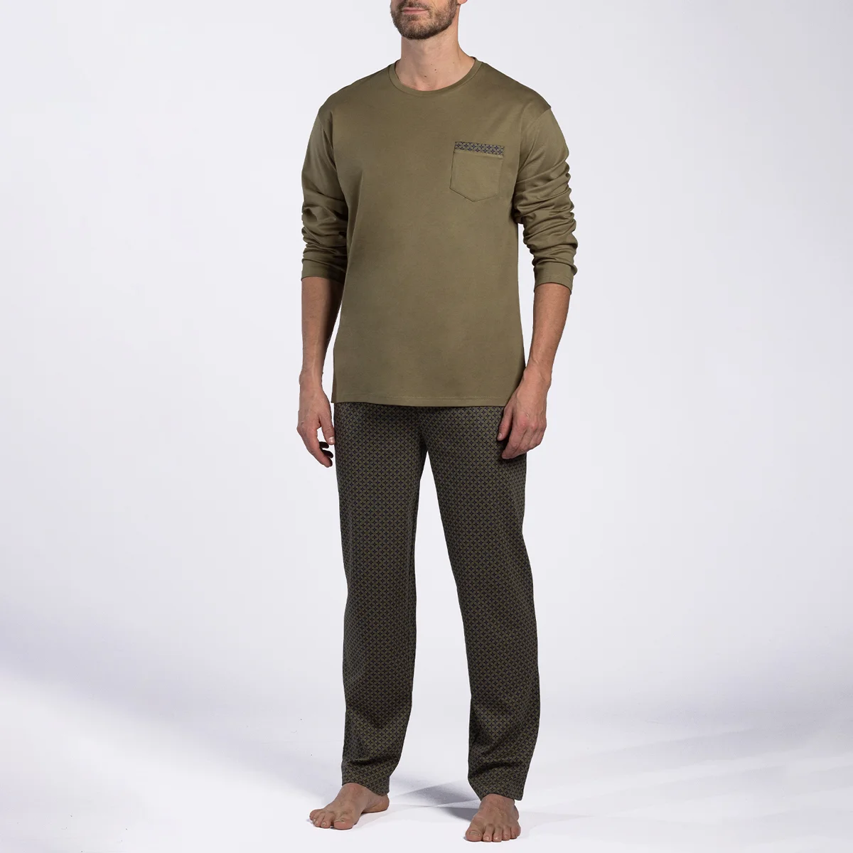 Pyjama homme VEGETAL vert foncé/imprimé