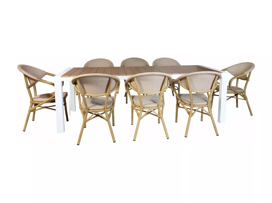 Now's Home - Ensemble De Jardin Table Polywood Blanc Et Fauteuil 8 Places