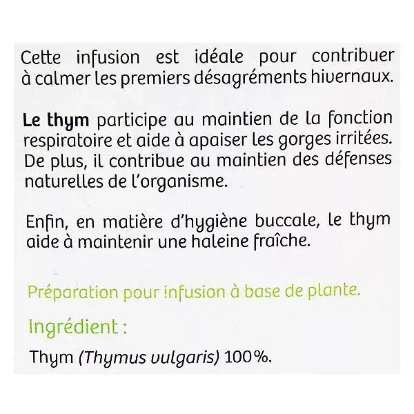 Vitavea - BioNutrisanté - Infusion Thym - Voies Respiratoires - 20 sachets