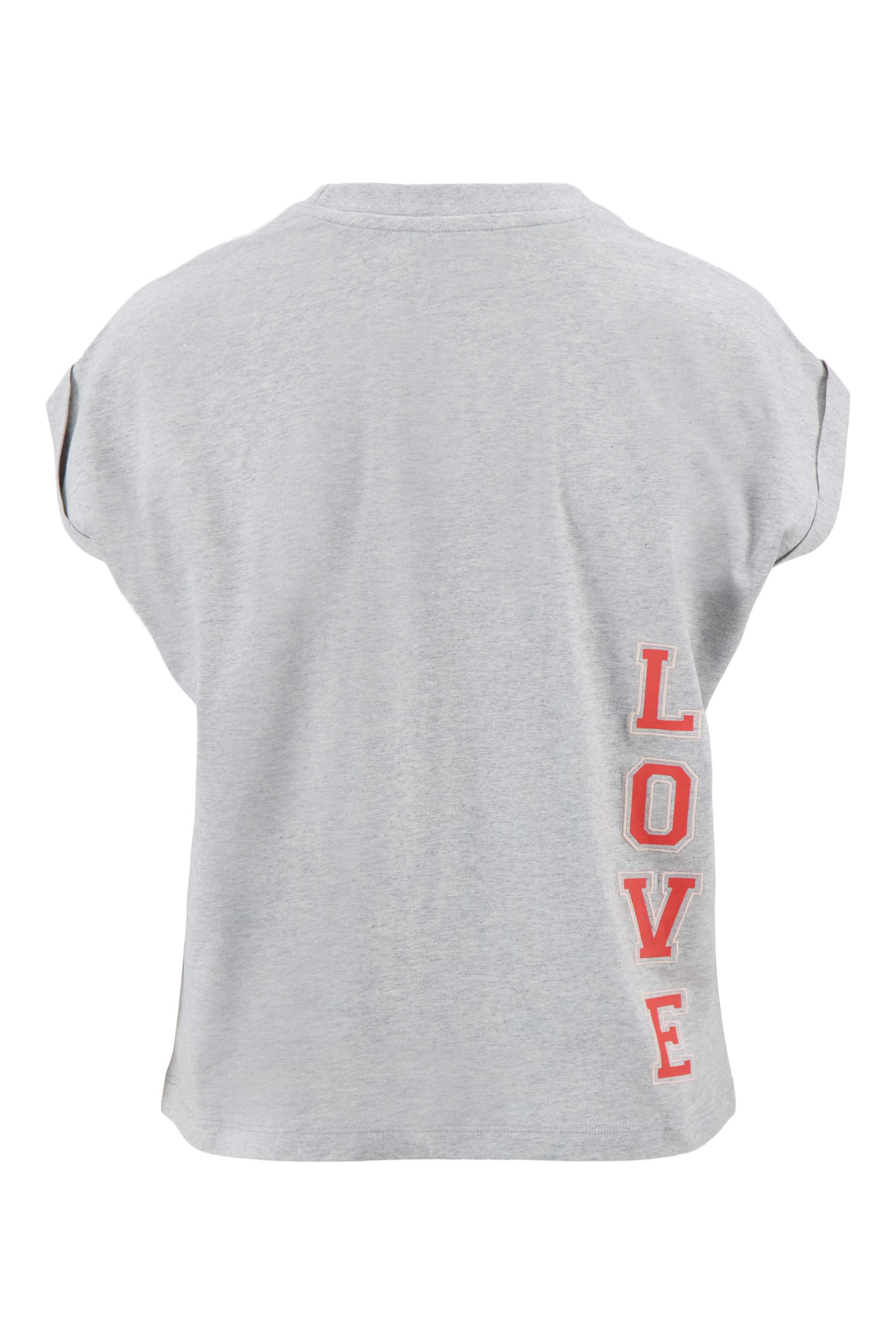 top met rollup mouw met borduur print