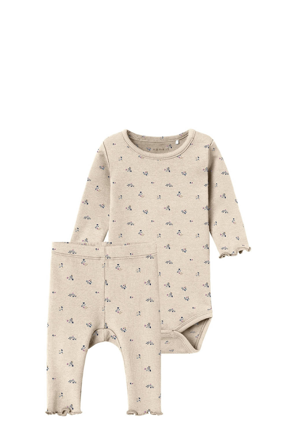 NAME IT romper + babybroek NBFOLINNE met bloemdessin beige/bruin