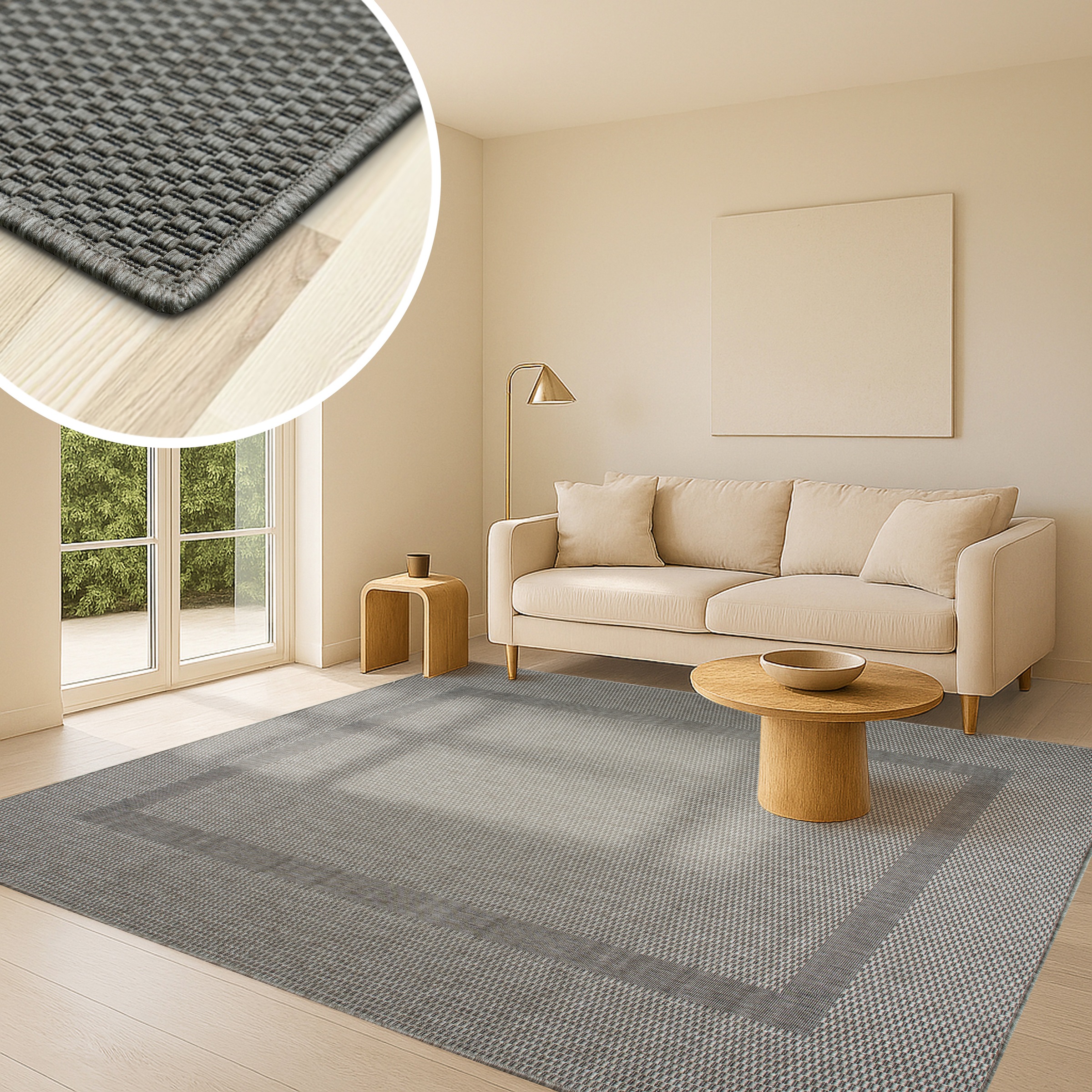 my home Teppich »Venedig Bordüre auch als Läufer erhältlich« rechteckig 3 mm Höhe In- und Outdoor geeignet, Sisal-Optik, Wetterfest & UV-beständig