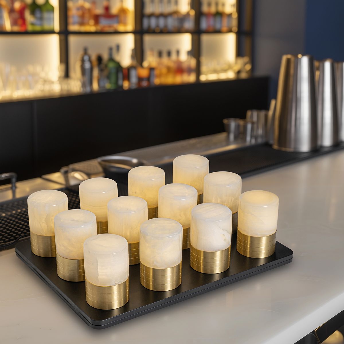 Set van 12 tafellampen goud RGBW oplaadbaar incl. laadstation - Alessia
