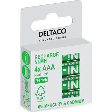 Deltaco 4-pak AAA 750mAh genopladelige batterier