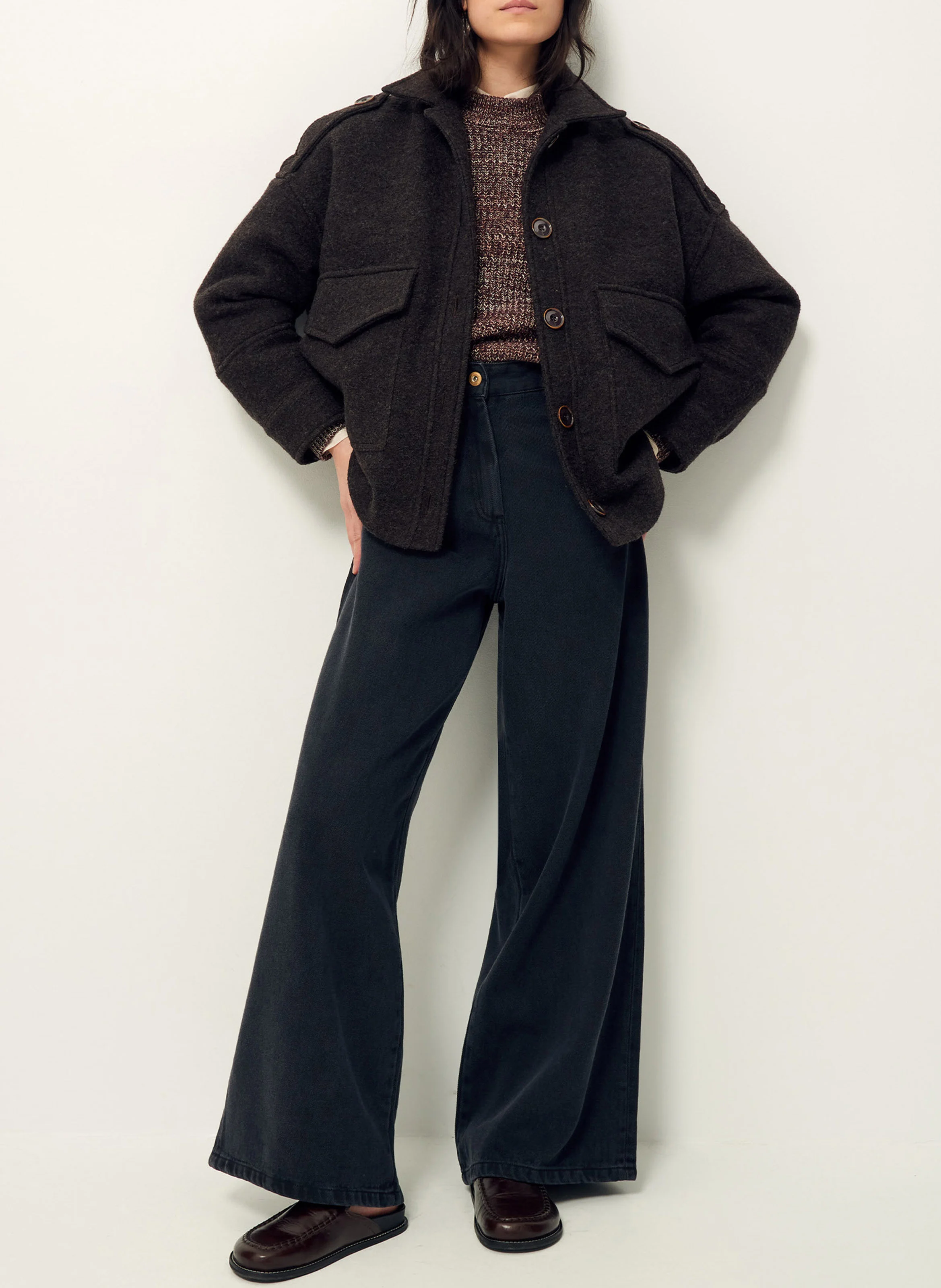 HARRISON - Manteau droit en laine | Marron