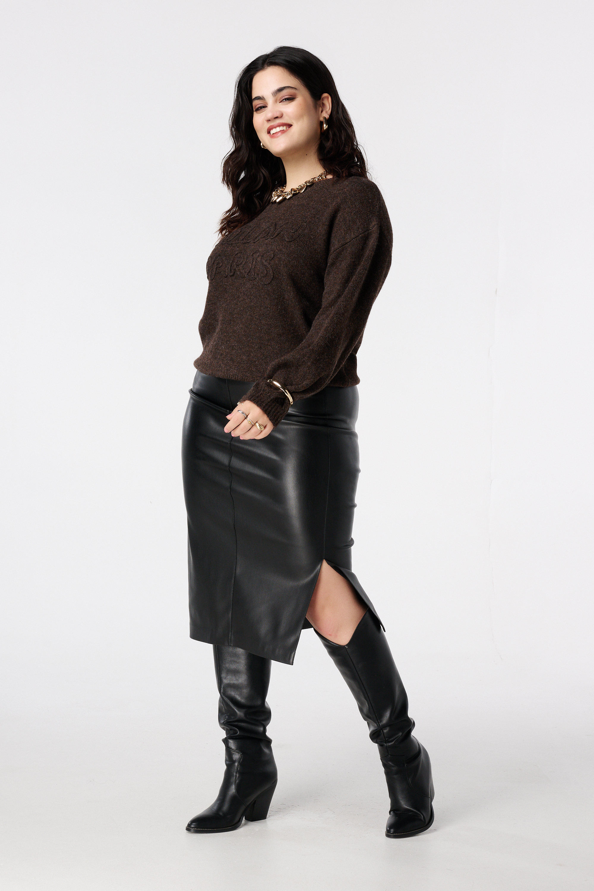 Midi rok van PU leerlook Zwart