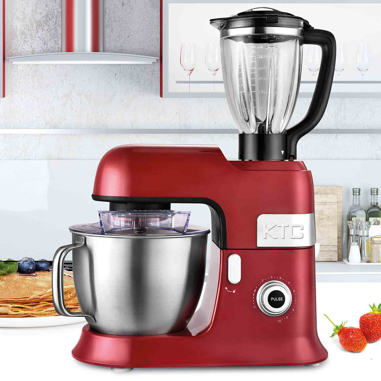 Kitchencook Robot pétrin avec bras amovible à 35° rouge - 1.5 L