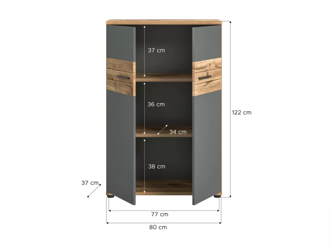 Petite armoire de rangement de bureau 2 portes – Gris anthracite et chêne clair – SELMA