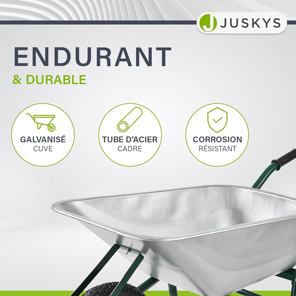 Brouette Juskys Garden | Volume de 100 litres| 210 kg | Pneus à air avec Jante en métal | Cuve galvanisée | Jardin brouette à Pousser brouette de Transport : Commerce, Industrie et Science