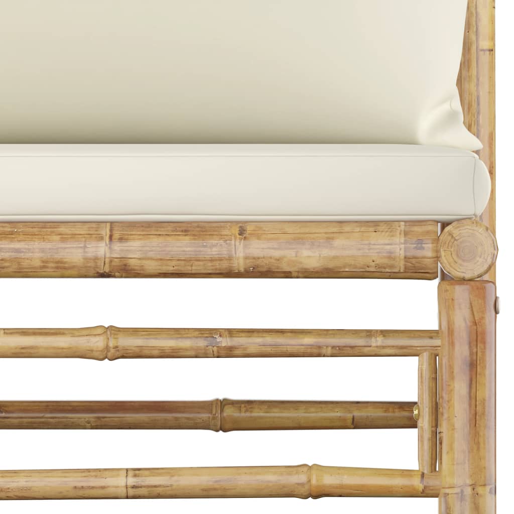 Salon de jardin meuble d'extérieur ensemble de mobilier 9 pièces avec coussins blanc crème bambou