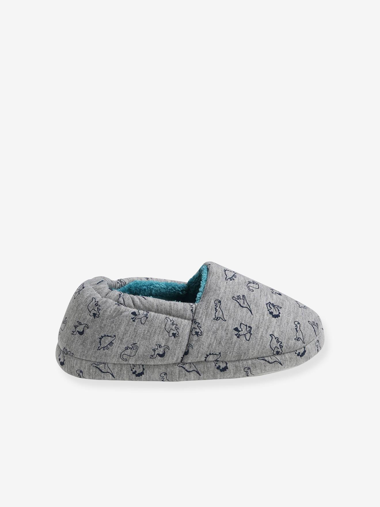 Pantufas de pelúcia de dinossauro para meninos, cinza claro liso