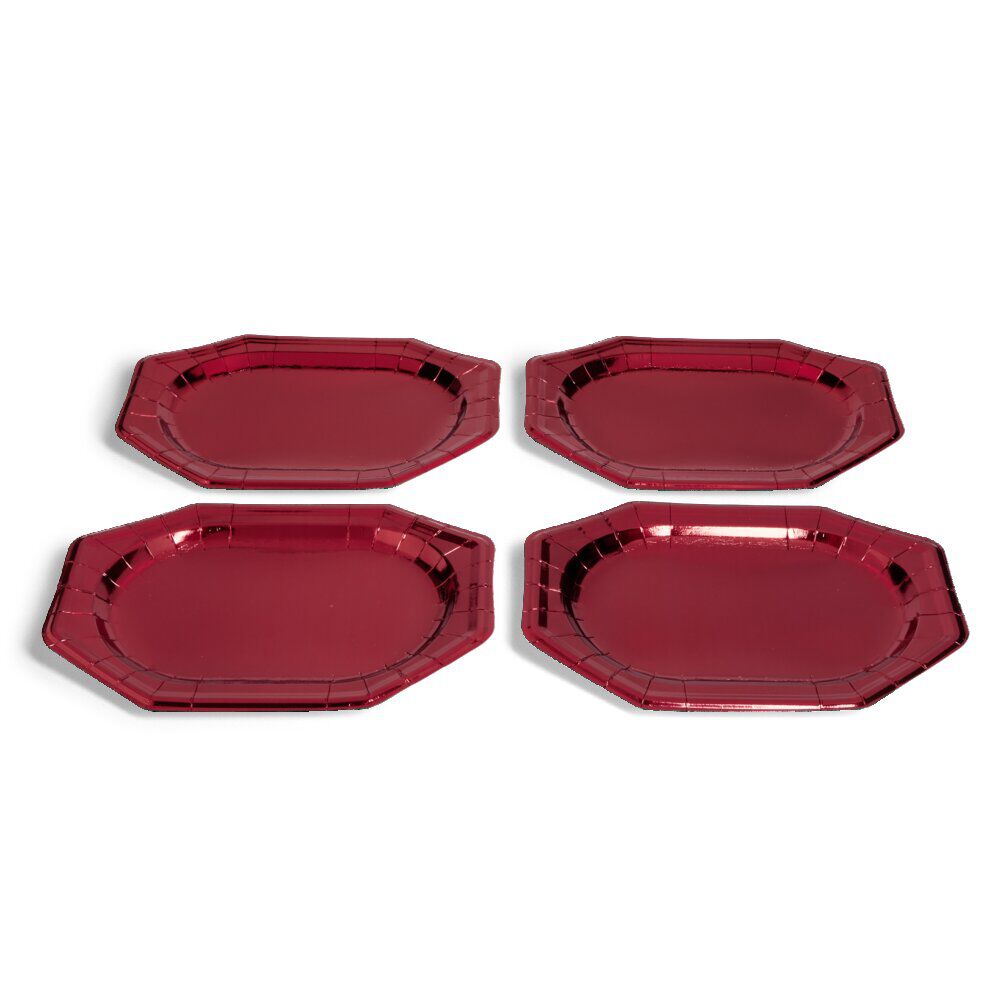 Plateau de présentation ovale x4 en carton métallisé rouge 25x34cm