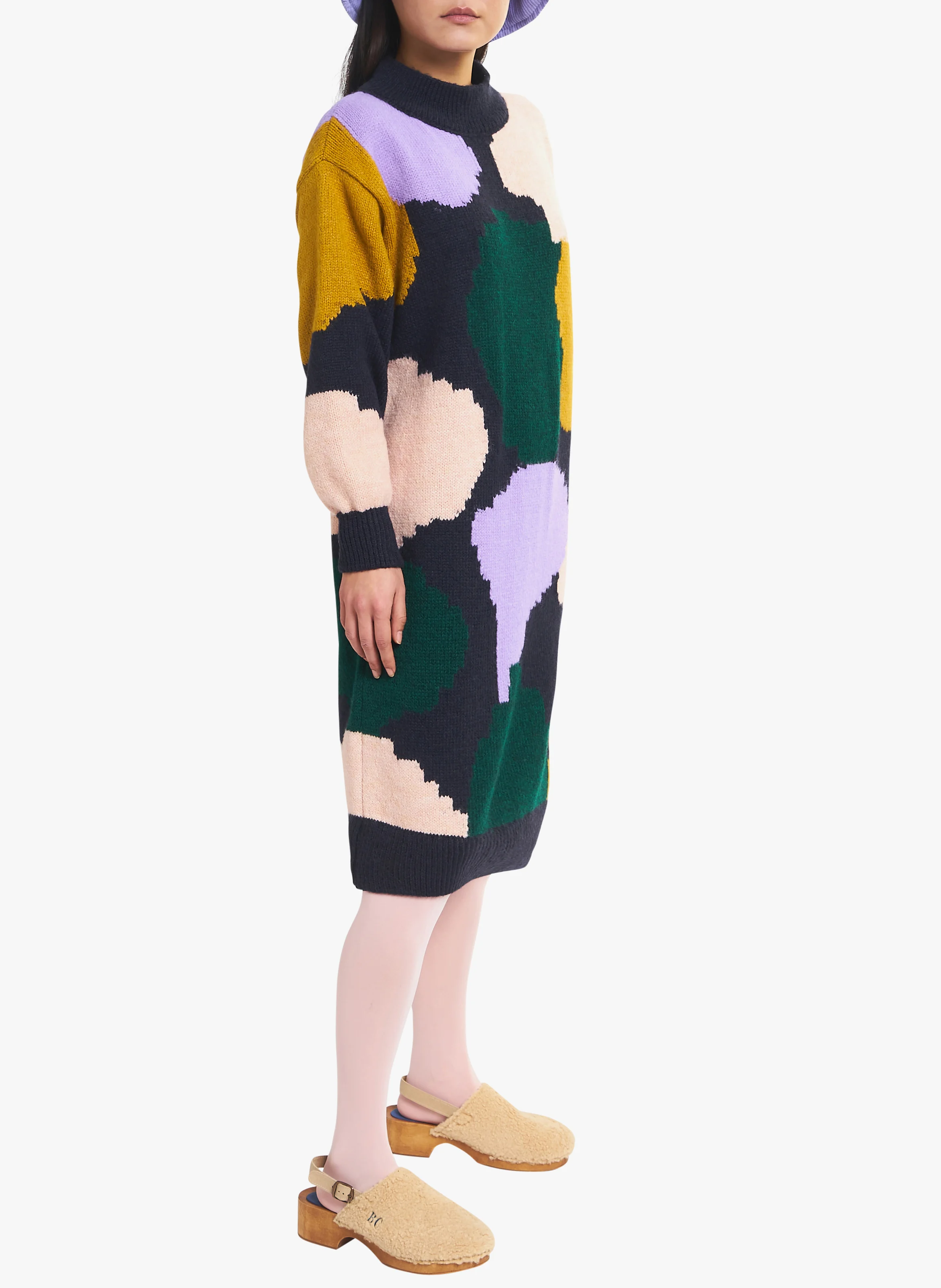 Robe midi-pull col montant imprimée| Multicolore