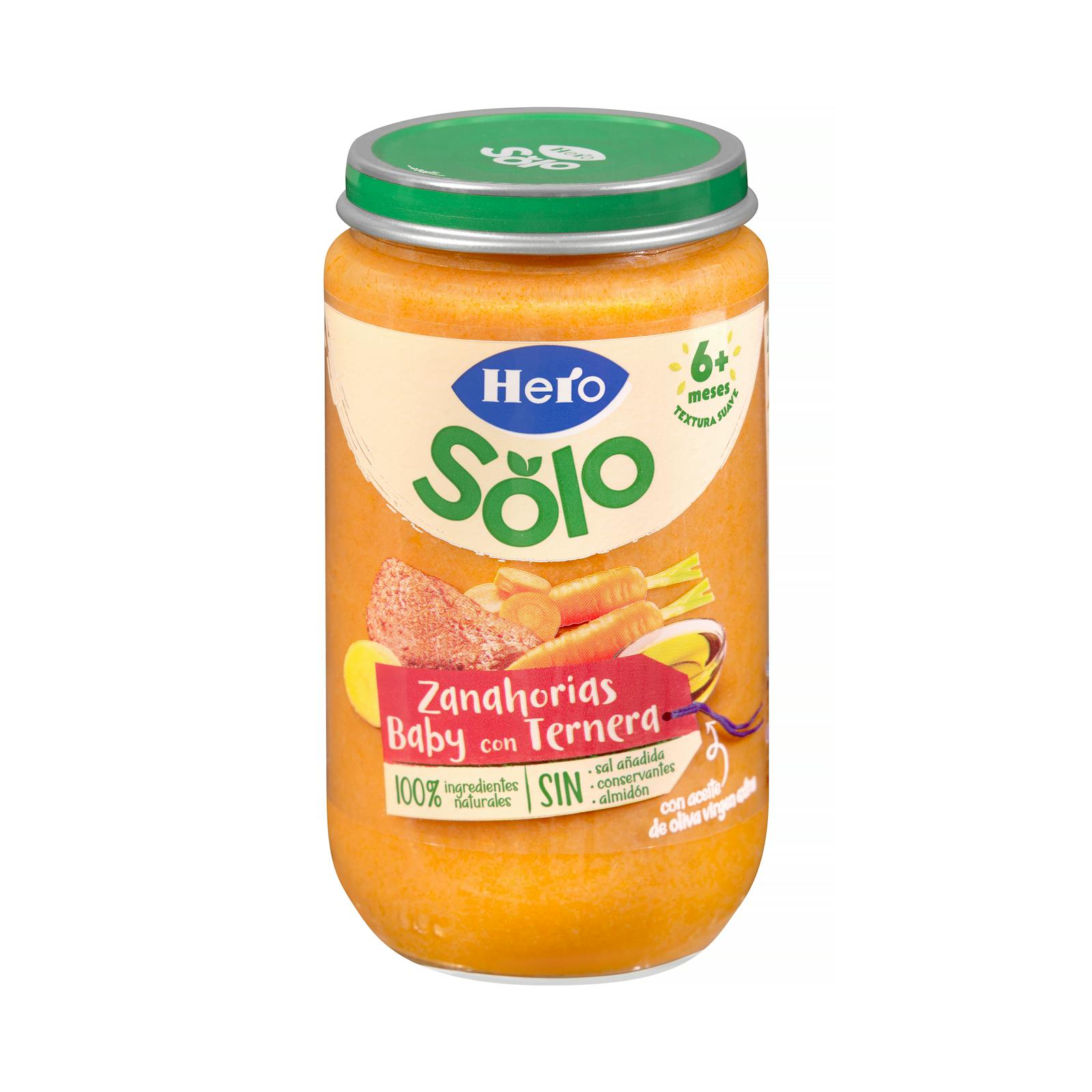 Carottes miniatures avec porridge au bœuf Hero Solo +6 mois