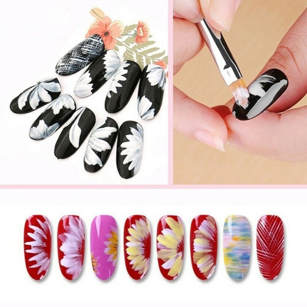 (8-tlg. Set) Nail Art Nageldesign UV Gel / Acryl / Nagellack Dekorier Pinsel - Schwarz