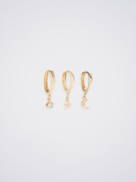 Conjunto de brincos Lua e Estrela - Dourado
