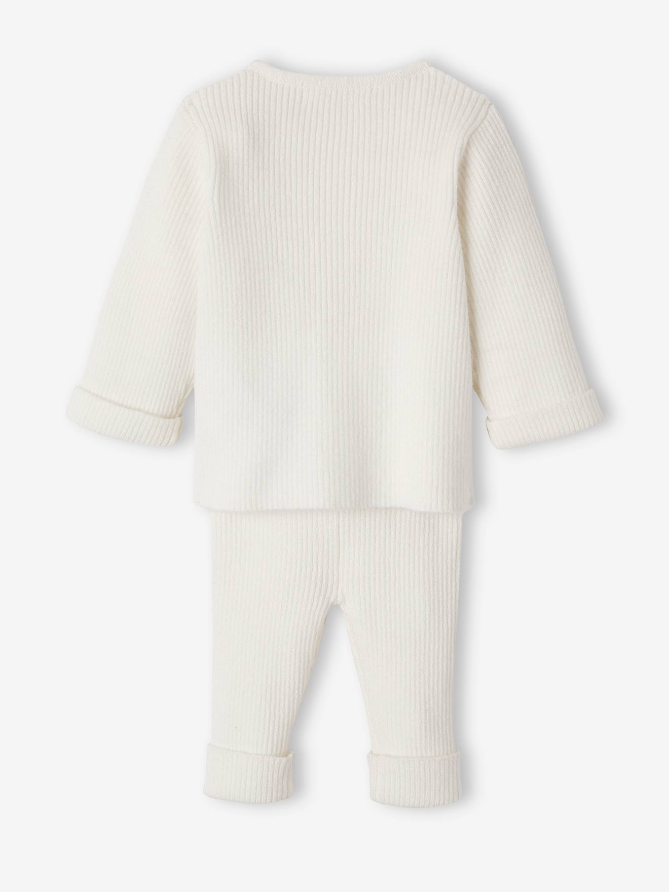 Conjunto unissex de malha com camiseta e calça, branco claro liso para bebê.