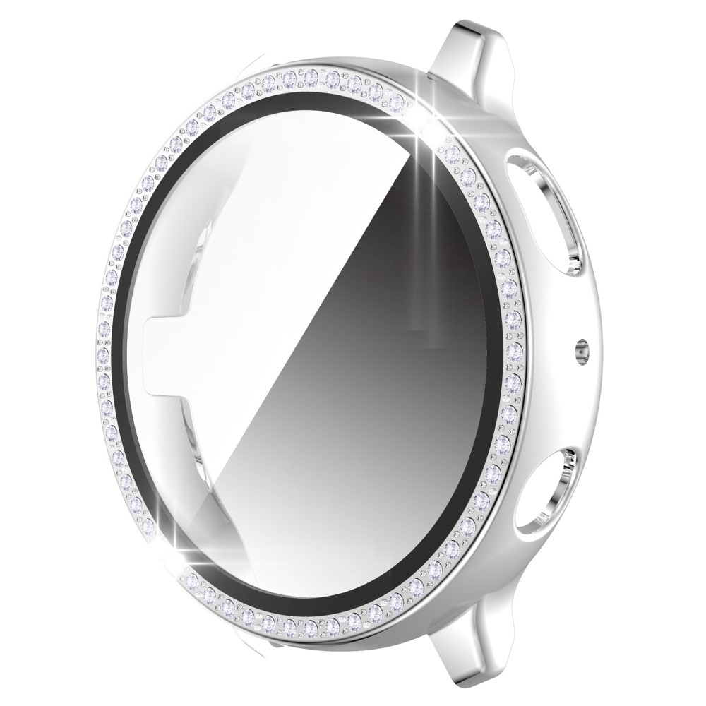 Samsung Galaxy Watch Active 2 (40mm) Galvanisierte Glitzer Strass Bumper Hülle   Display Schutzglas - Weiss / Silber