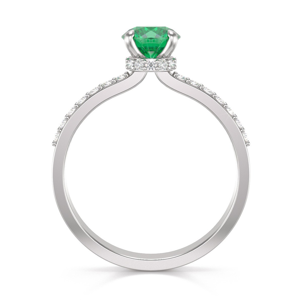 Bague ADEN Or 585 Blanc Emeraude et diamants 2.4grs