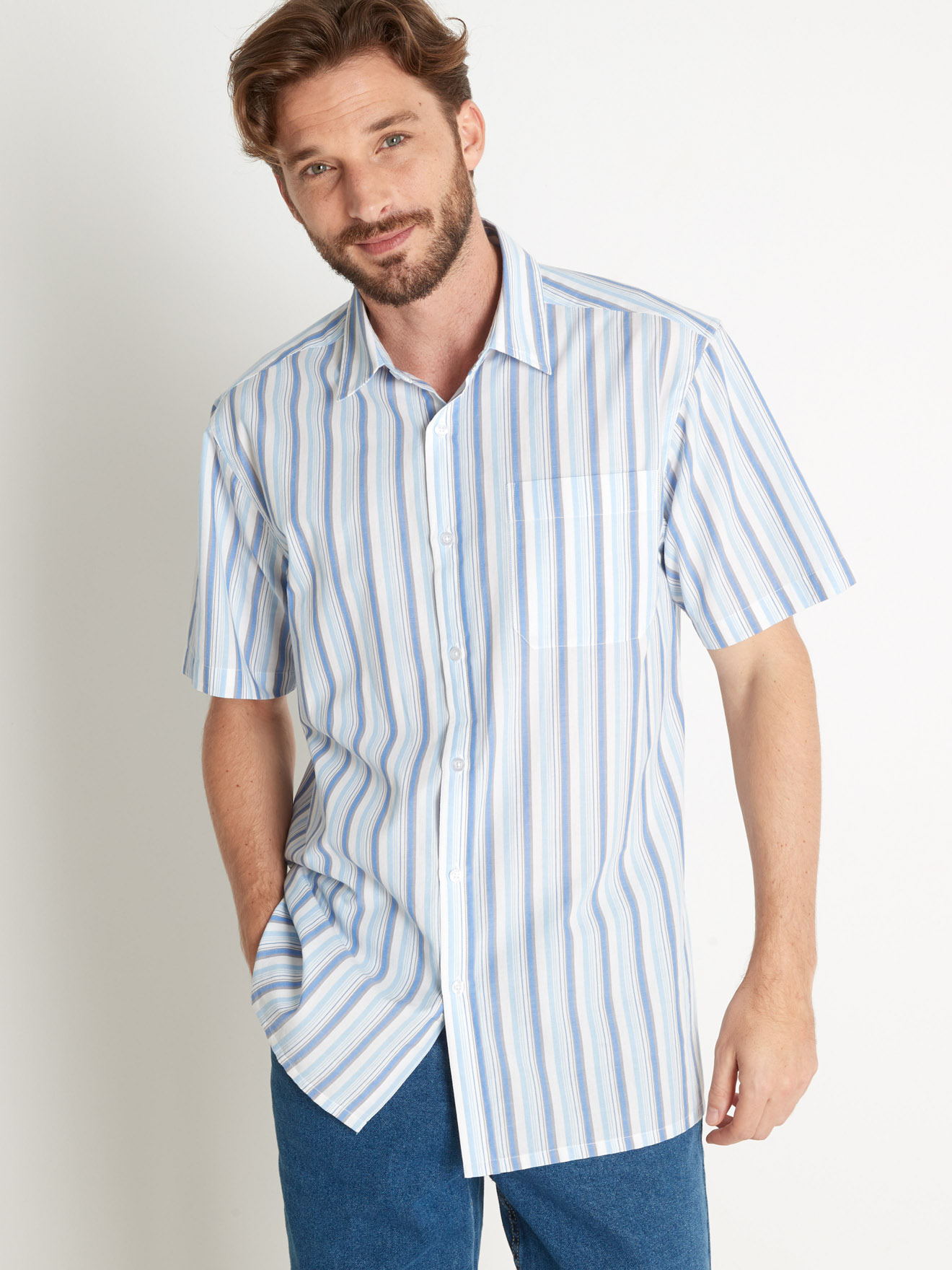 Chemise pur coton, manches courtes