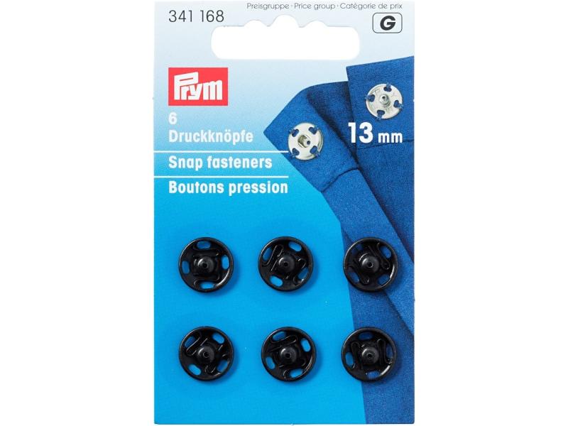 Prym Druckknöpfe Ø 13 mm, Schwarz, 6 Stück Stylishe Annähdruckknöpfe, nickelfrei