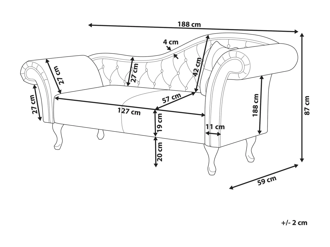 Chaise longue côté droit en velours rose LATTES
