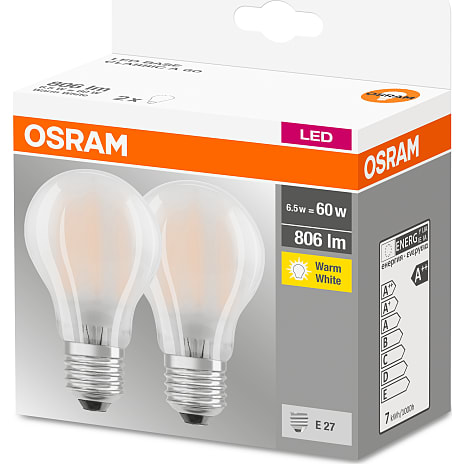 Osram 2 pak LED kronepærer 6,5W - varmt hvidt lys