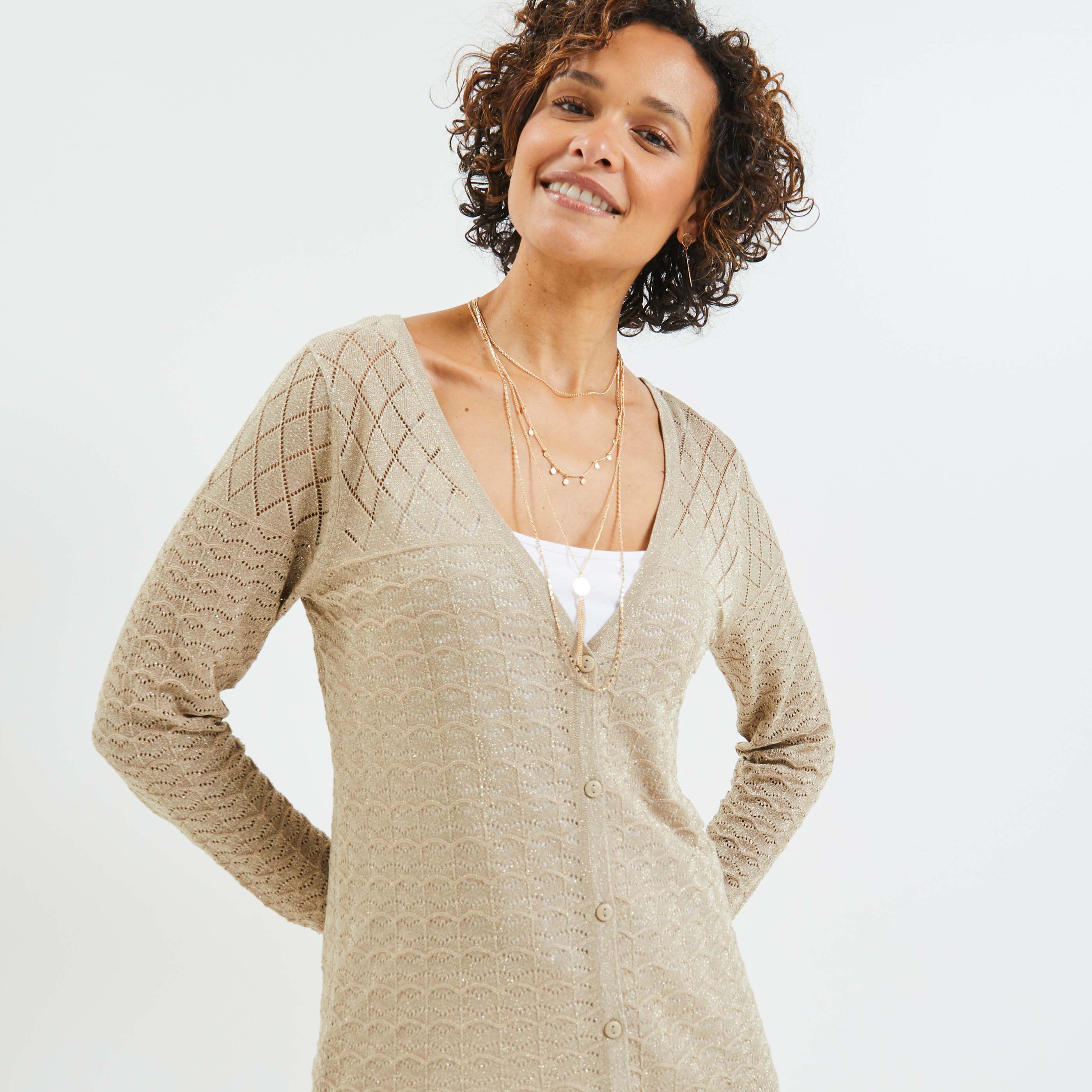 Gilet ajouré femme - BEIGE