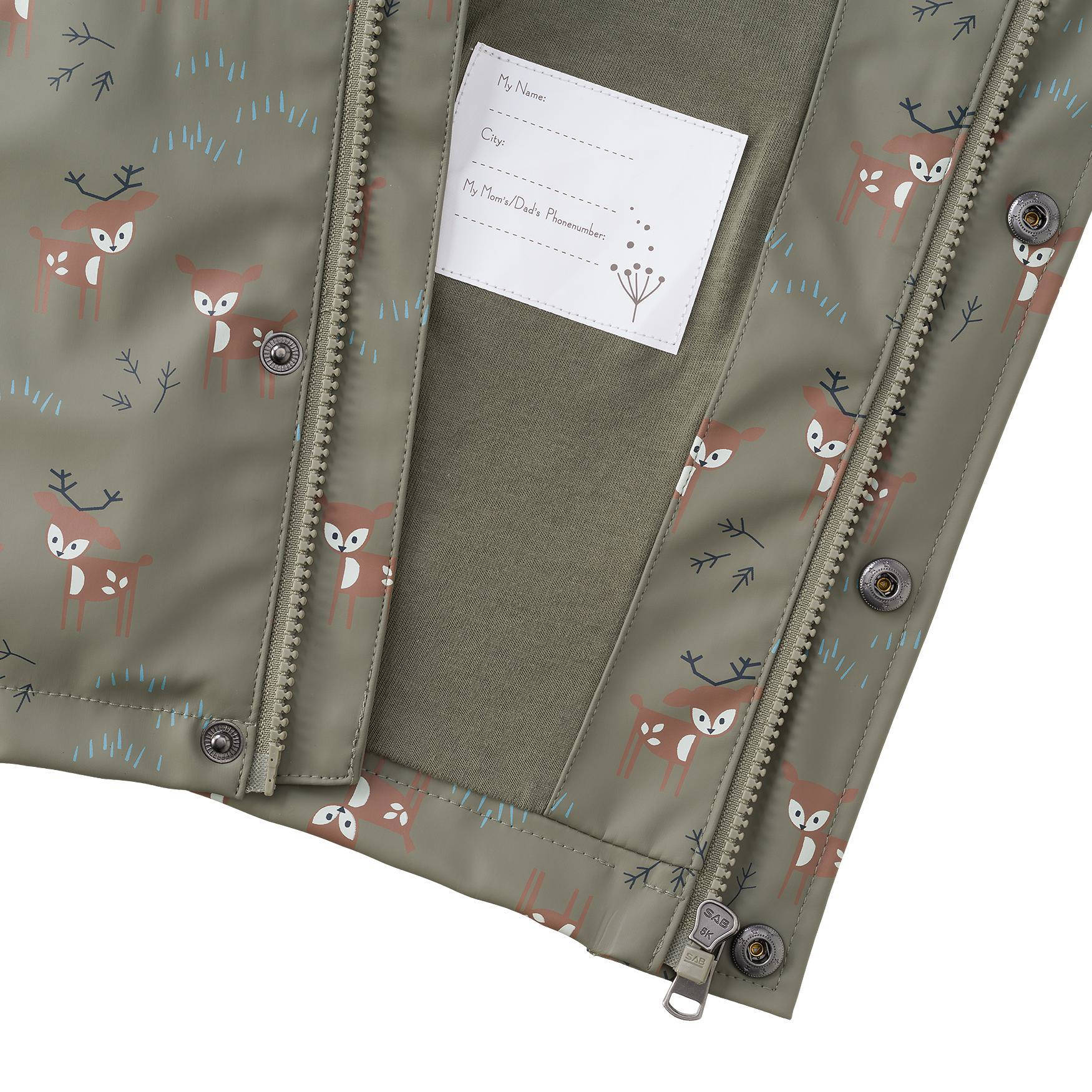 Fresk kids regenjas met all over print olijfgroen