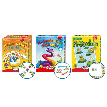 AMIGO Spiele Bundle - Kinderspiele, 3er-Set (Halli Galli Junior, Regenbogenschlange, Fröschis)