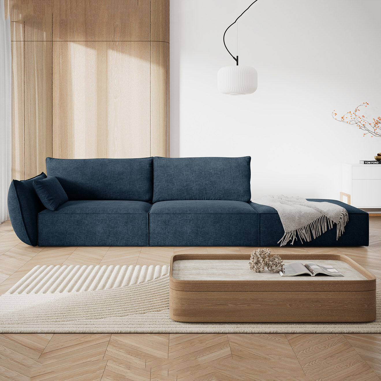 Mazzini Sofas Canapé gauche Vanda 4 Places bleu roi - 286x100x85 cm