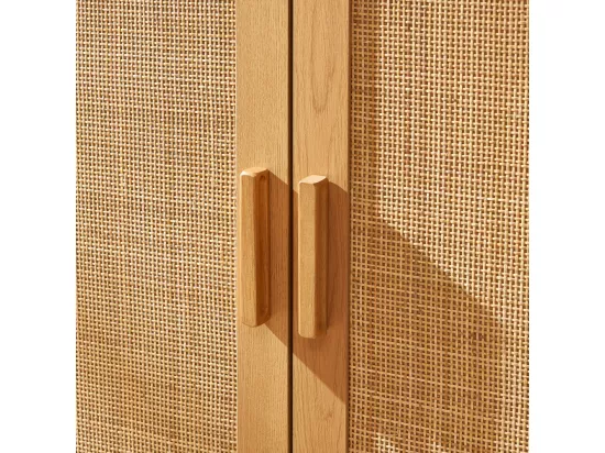June - Buffet 2 portes 3 tiroirs en bois et cannage L180cm - Bois clair
