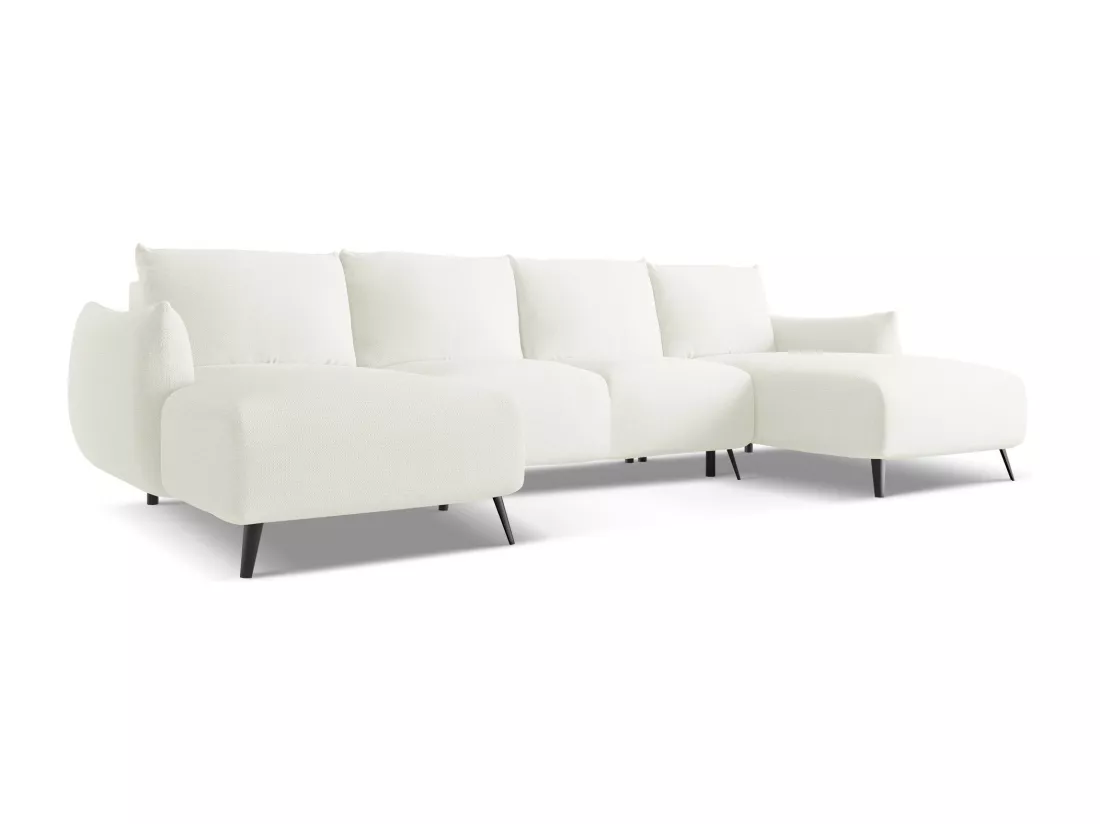 Canapé d'angle panoramique convertible en tissu chenille - blanc - MALIE