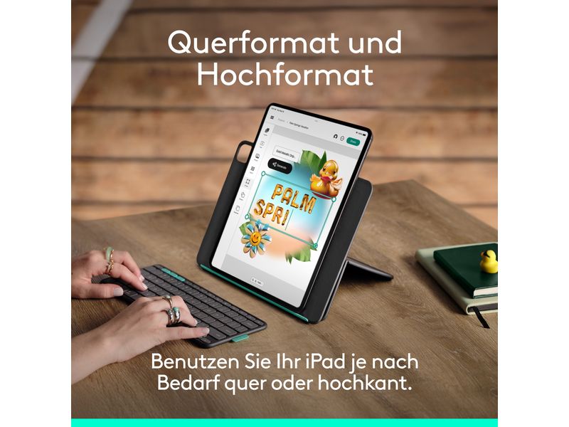 Logitech Tablet Tastatur Cover Flip Folio iPad Pro & Air13 Vielseitiges iPad Cover mit verstaubarer Tastatur