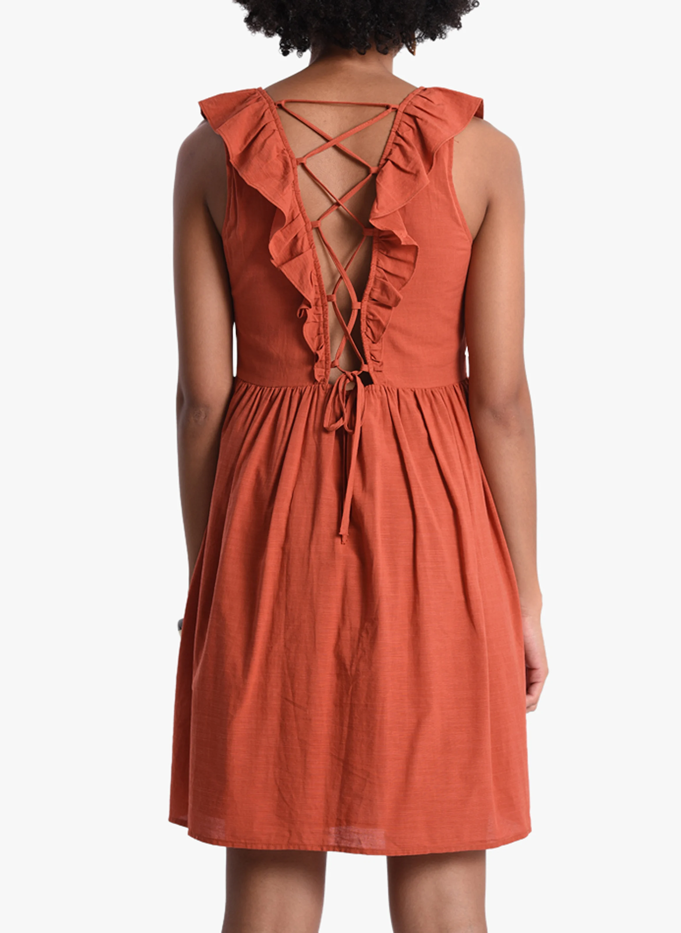 Robe courte col bateau en coton mélangé| Rouge