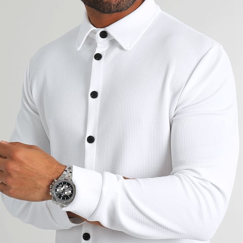 Chemise Manches Longues Texturé Waffle 0399 Blanc