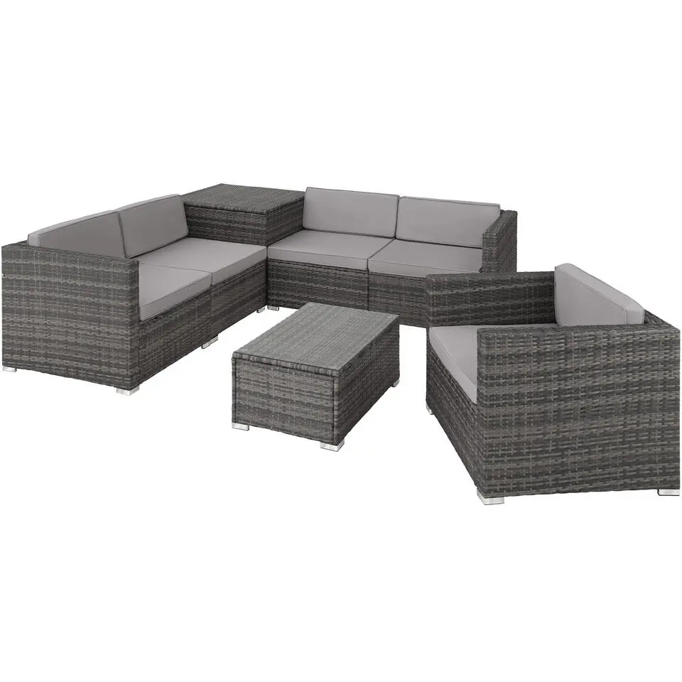 tectake - Loungeset Pisa met opbergbox kussens - wicker - grijs