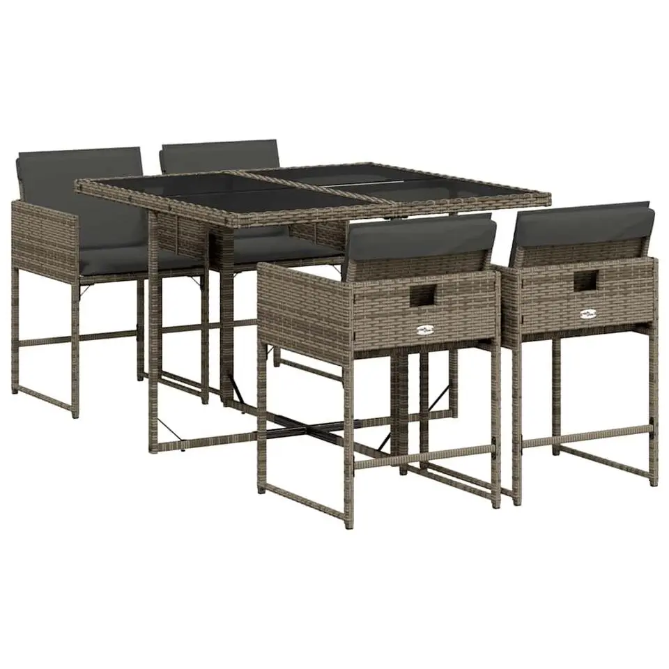 vidaXL - 4-zits Tuinset donkergrijs kussens - Grijs - Poly rattan - 110x106 cm