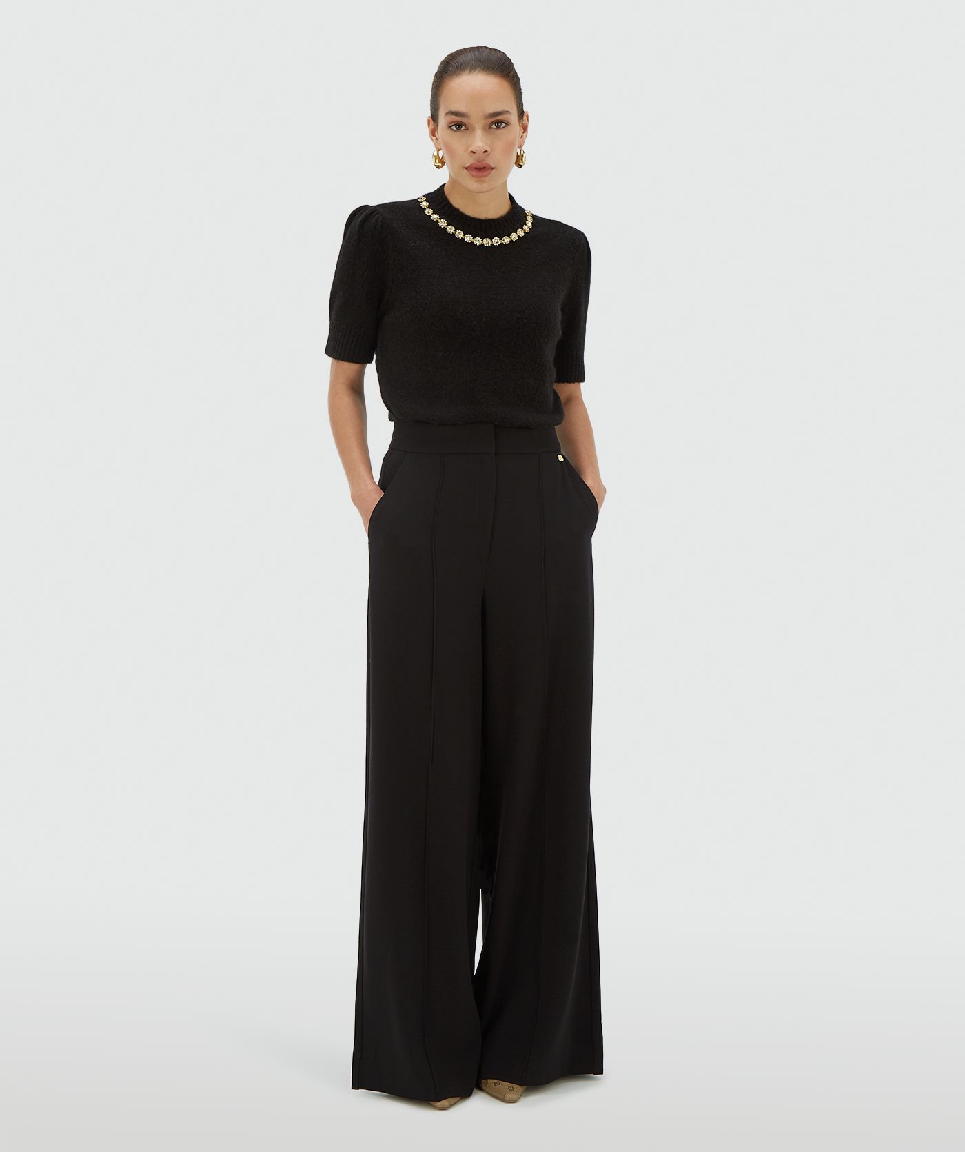 JV-FRANKA slim fit top met merinowol - black