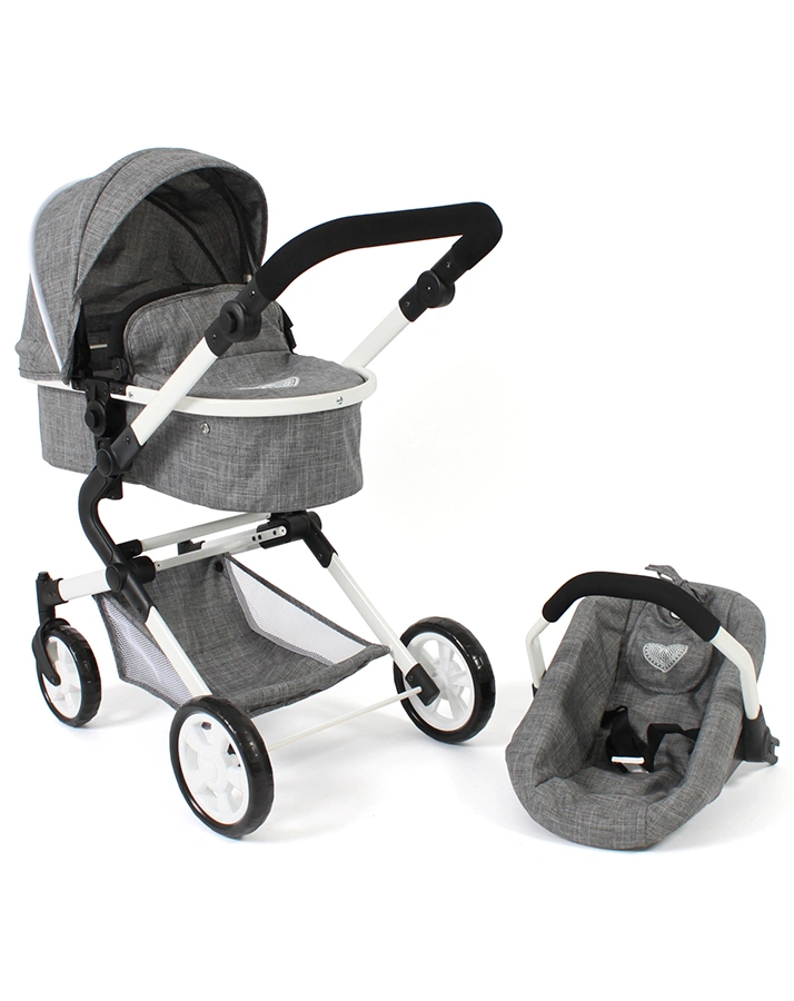Kombi-Puppenwagen LIA – BIG HEART in jeans grey
