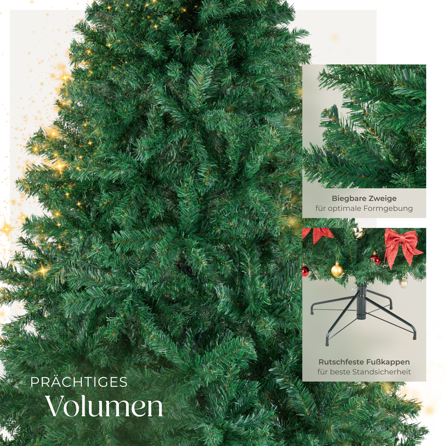 tectake® Weihnachtsbaum , künstlich in Grün, mit dichten Nadeln, formbar mit viel Volumen, pulverbeschichteter Metallständer mit Kunststoffkappen