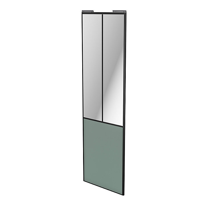 Porte de placard coulissante atelier vert de gris profil noir GoodHome Arius H. 248,5 x L. 76.2 cm + amortisseurs