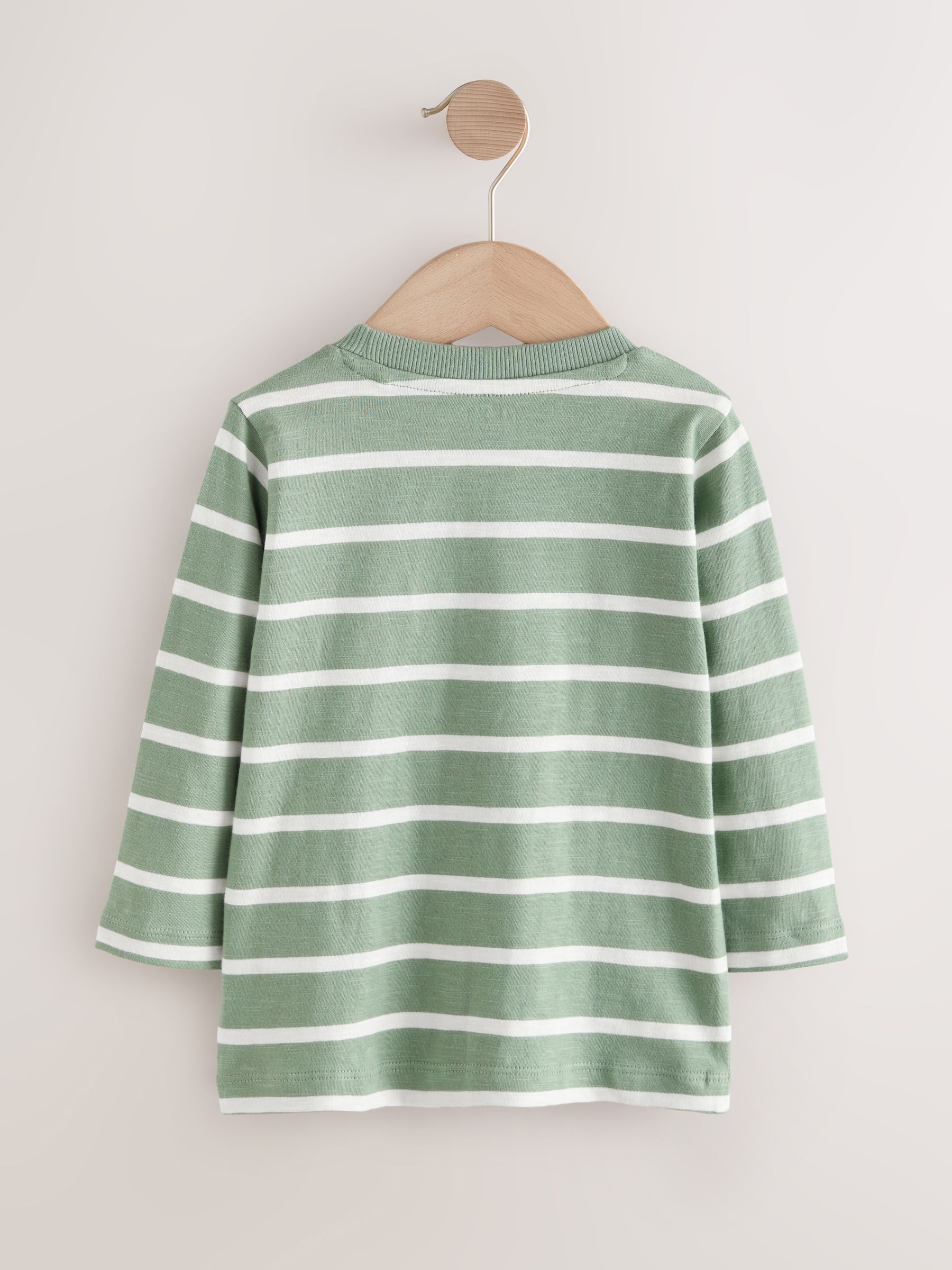 Groen/wit gestreepte safari - T-shirt met applicatie en lange mouwen (3 mnd-7 jr)