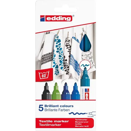 edding 4500 Textilmarker, 2-3mm, kalte Farben, 5 Stück