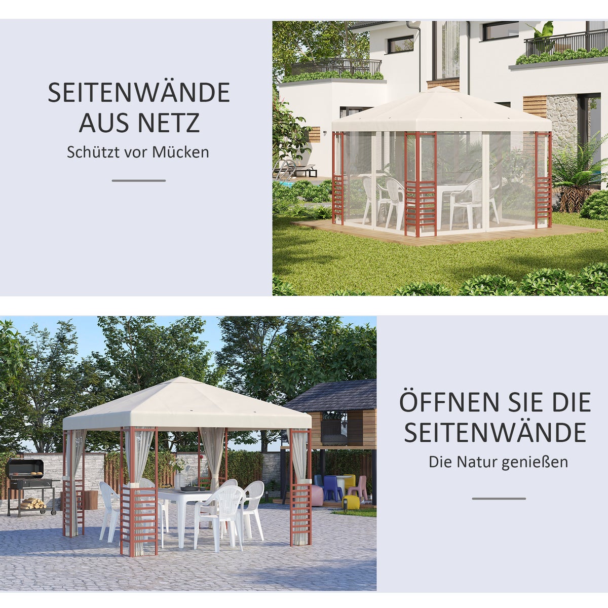 Outsunny Pavilion 2,96 x 2,96 m, Tuinpaviljoen, Tuintent, 296L x 296B x 260H cm, Staal, Polyester, Beige
