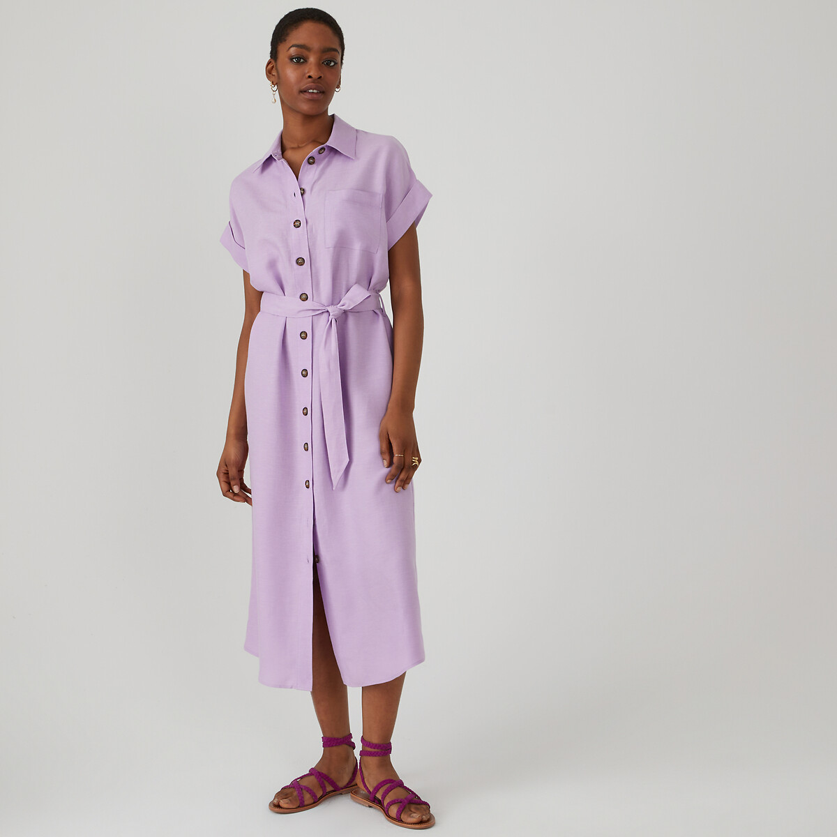 COLEÇÕES LA REDOUTE<br>Vestido camisa de liocel e linho
