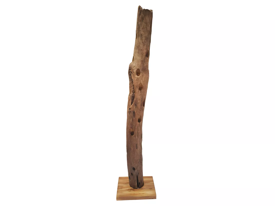 Range-bouteilles tronc d'arbre en teck 184 cm socle carré - TOKELA