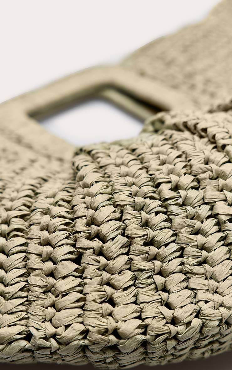 Vert Sauge Sac Pochette Arrondi En Raphia